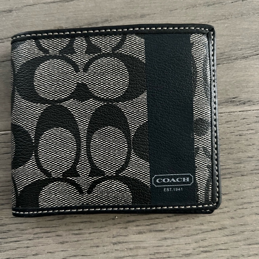 Coach Signature Black and Gray Card Holder